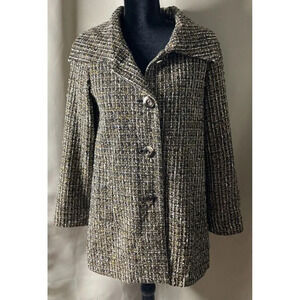 Additions By Chicos Brown Tweed Lined Jacket Coat Large Buttons Up Size 0‎ S/4